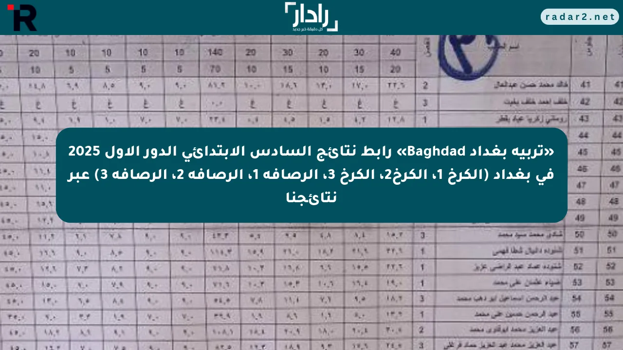 «تربية بغداد Baghdad» رابط نتائج السادس الابتدائي الدور الأول 2025 في بغداد (الكرخ 1، الكرخ2، الكرخ 3، الرصافة 1، الرصافة 2، الرصافة 3) عبر نتائجنا